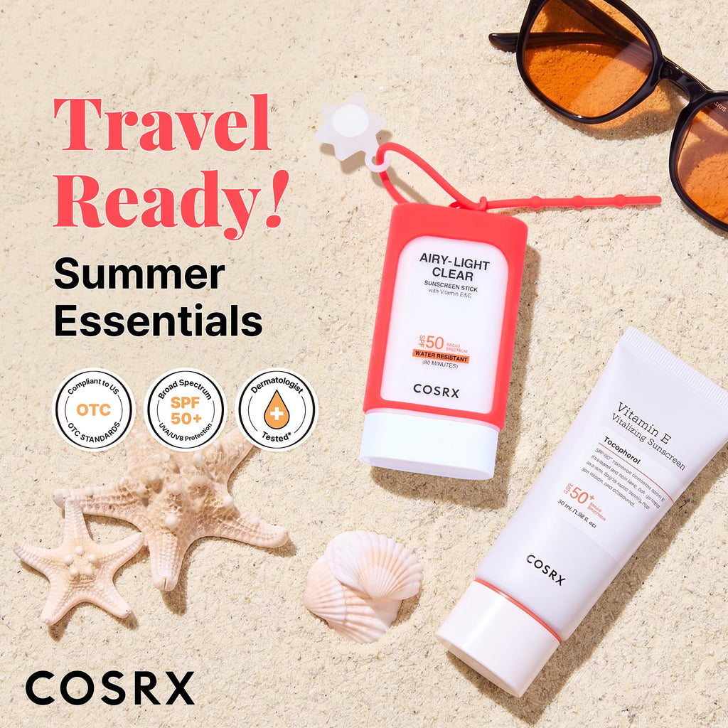 COSRX Airy-Light Clear Sunscreen Stick with Vitamin E&C, SPF 50, 0.67 oz | Korean Suncreen Stick Suncare Sunblock, Lightweight, No White Cast, Water resistant, Oil Control Matte Sunscreen for Face