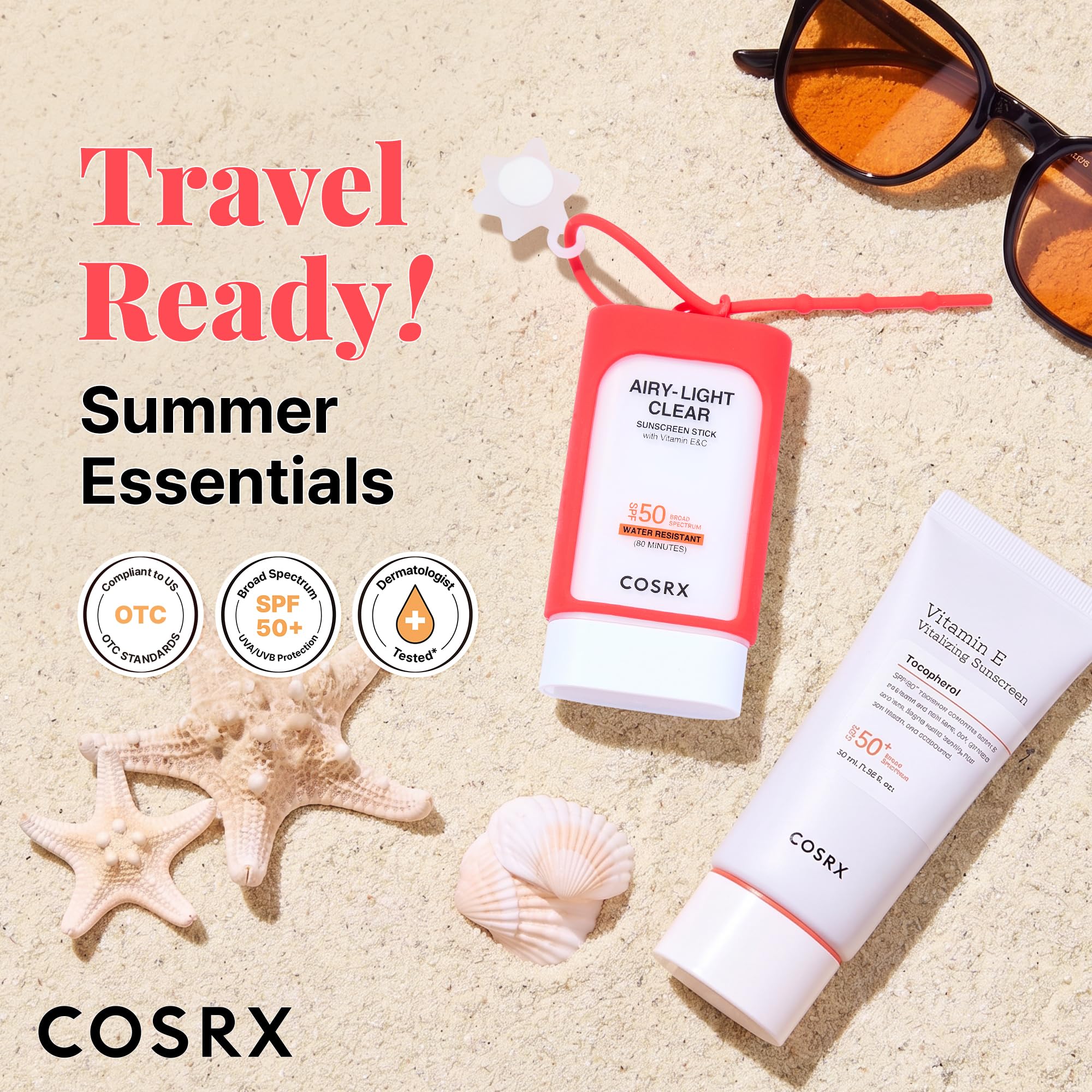 COSRX Airy-Light Clear Sunscreen Stick with Vitamin E&C, SPF 50, 0.67 oz | Korean Suncreen Stick Suncare Sunblock, Lightweight, No White Cast, Water resistant, Oil Control Matte Sunscreen for Face