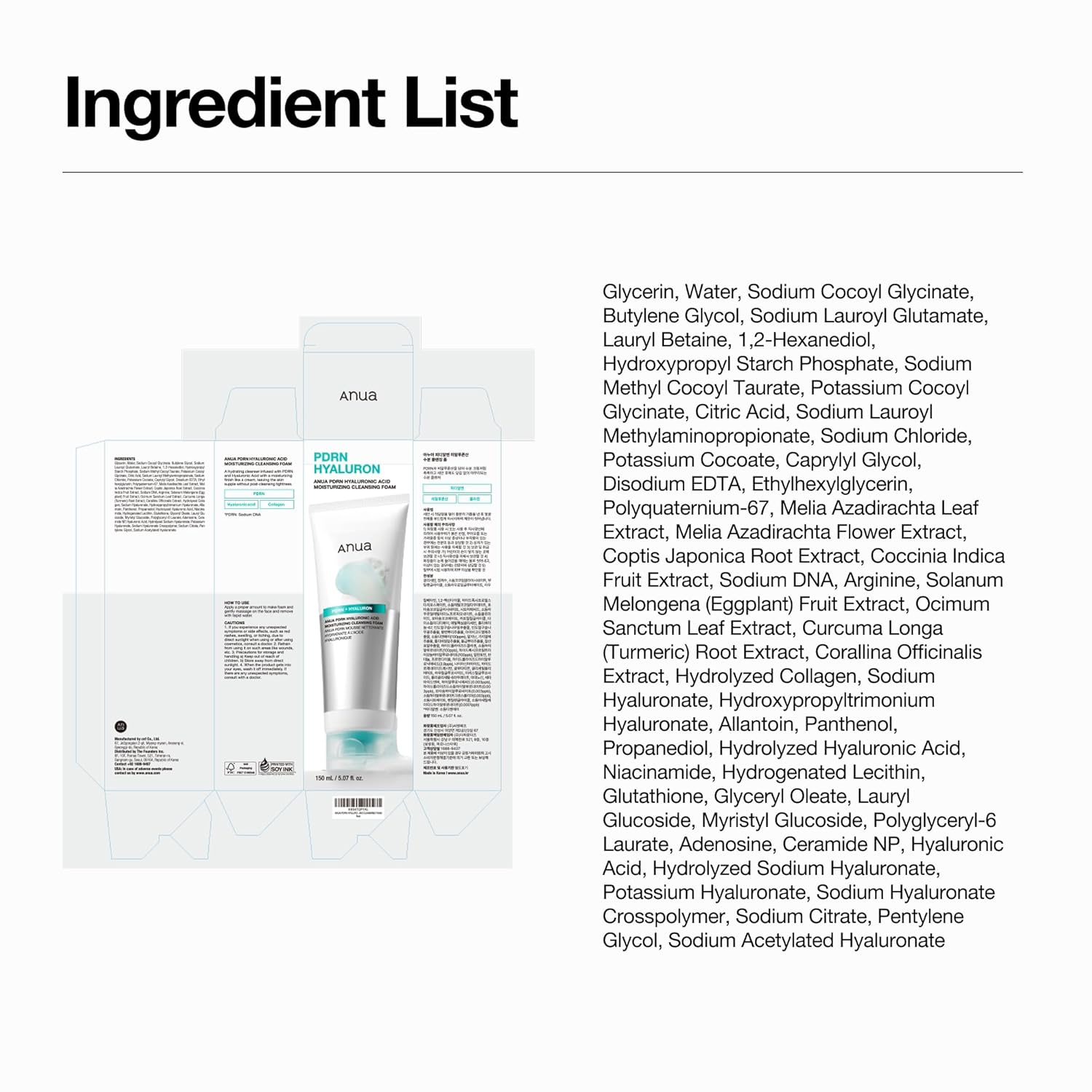 Anua PDRN Hyaluronic Acid Moisturizing Cleansing Foam, 5.07 fl oz | Daily Gentle Face Wash for Dry Skin, Salmon DNA Hydrating & Soft Facial Cleanser, Barrier Repair & Glow Glass Skin