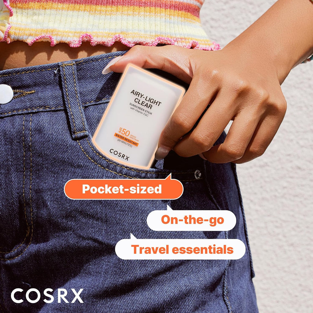 COSRX Airy-Light Clear Sunscreen Stick with Vitamin E&C, SPF 50, 0.67 oz | Korean Suncreen Stick Suncare Sunblock, Lightweight, No White Cast, Water resistant, Oil Control Matte Sunscreen for Face